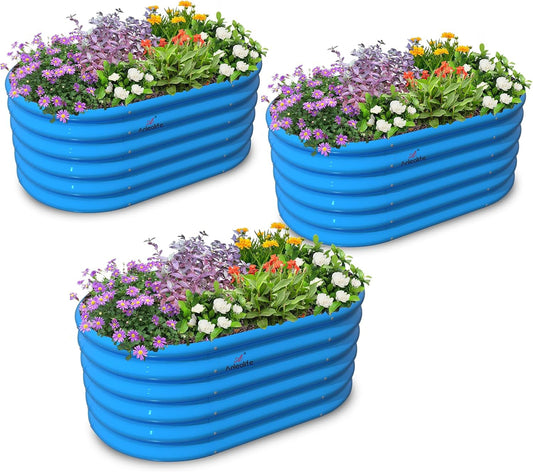 Garden Play – 40''x24''x18'' Oval Raised Garden Beds for Kids (3 packs, Blue)