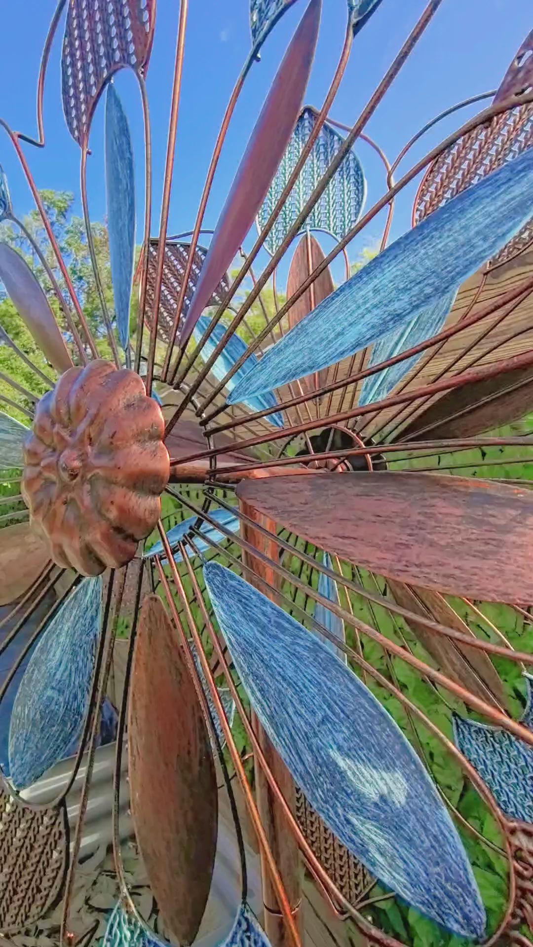 84" / 60" Adjustable Height Outdoor Kinetic Wind Spinner – Large Metal Garden Wind Sculpture (WS05)