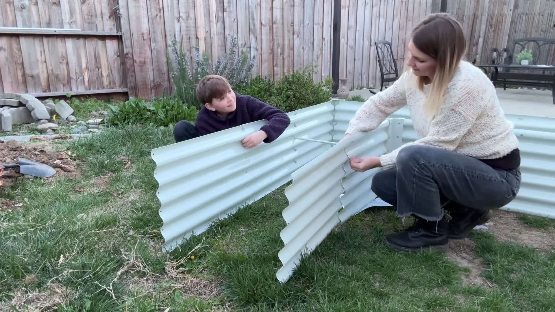 74''x74''x18'' L-shaped Galvanized Steel Raised Garden Bed - Classic White