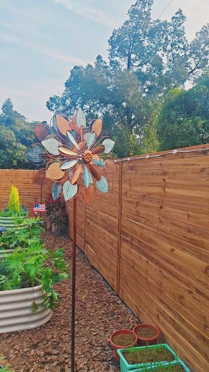 77" / 58" Adjustable Height Metal Kinetic Wind Spinner – Large 360° Swivel Outdoor Garden Wind Sculpture