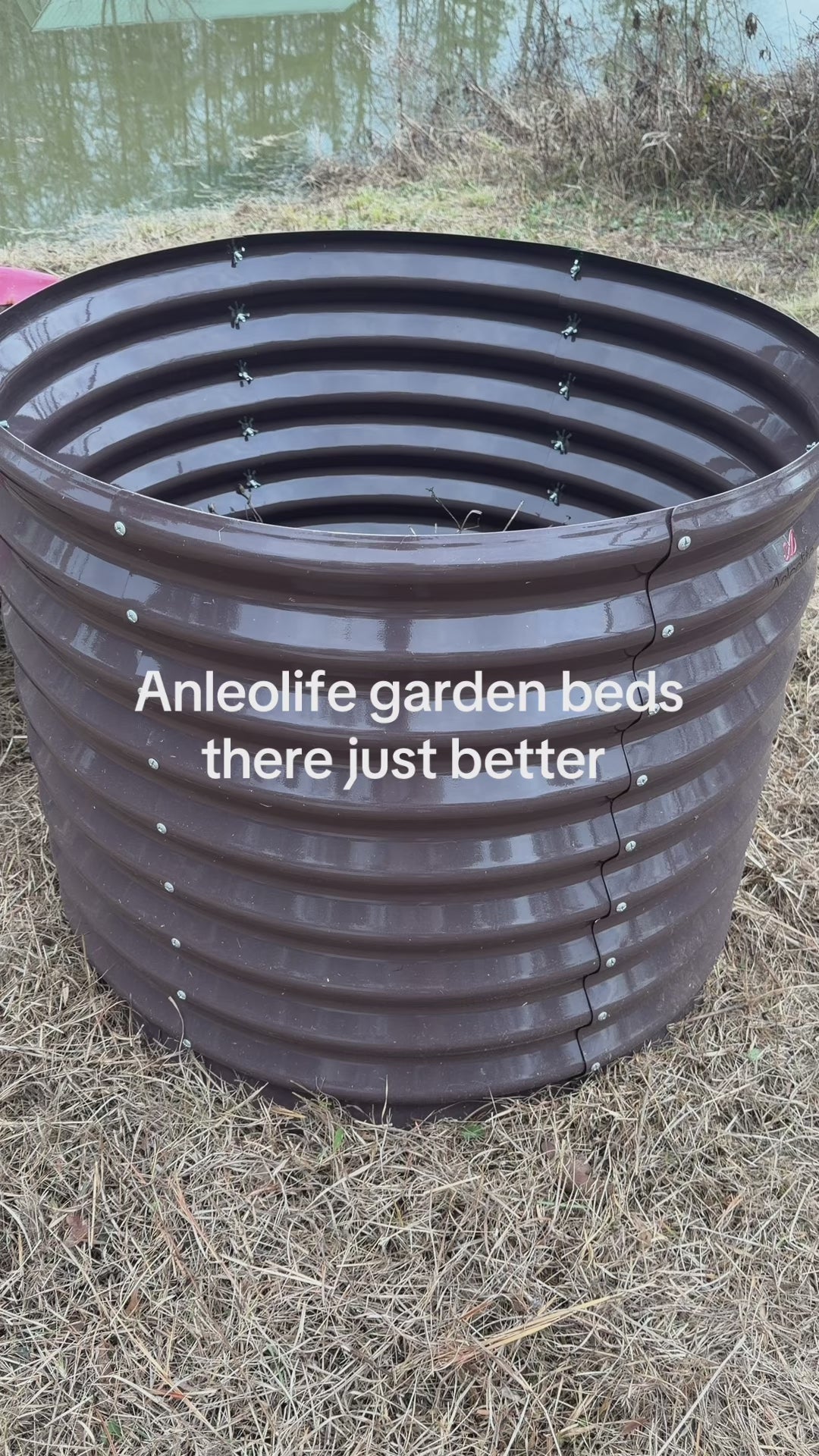 30'' Tall_3x2.5ft Round Metal Raised Garden Beds (Gray/Bronze)