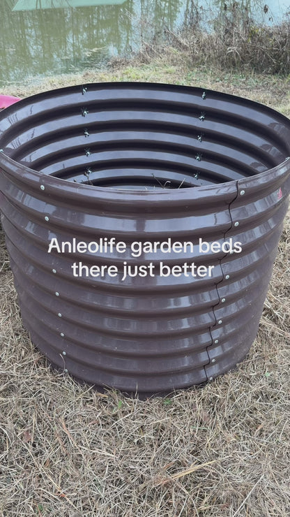 30'' Tall_3x2.5ft Round Metal Raised Garden Beds (Gray/Bronze)