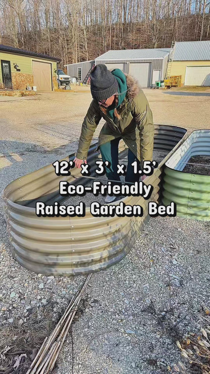 Set of 8: 12x3x1.5ft Oval Modular Metal Raised Garden Bed (Gray)