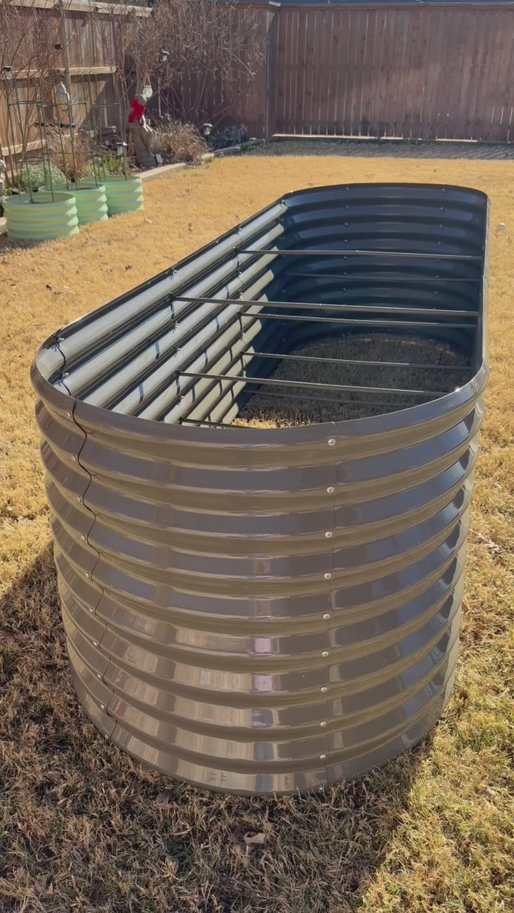 30'' Tall _10x3x2.5ft  Oval Modular Sturdy Metal Raised Garden Bed Set (Gray)