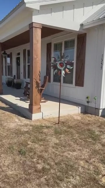 84" / 60" Adjustable Height Outdoor Kinetic Wind Spinner – Large Metal Garden Wind Sculpture (WS03)