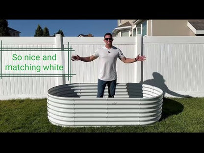 8x4x2ft Oval Modular Metal Raised Garden Bed (White)