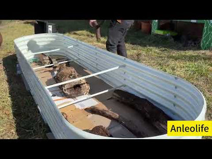 Set of 5: 12x3x1.5ft & 6x2x1.5ft  Oval Metal Raised Garden Bed (Grey/White)