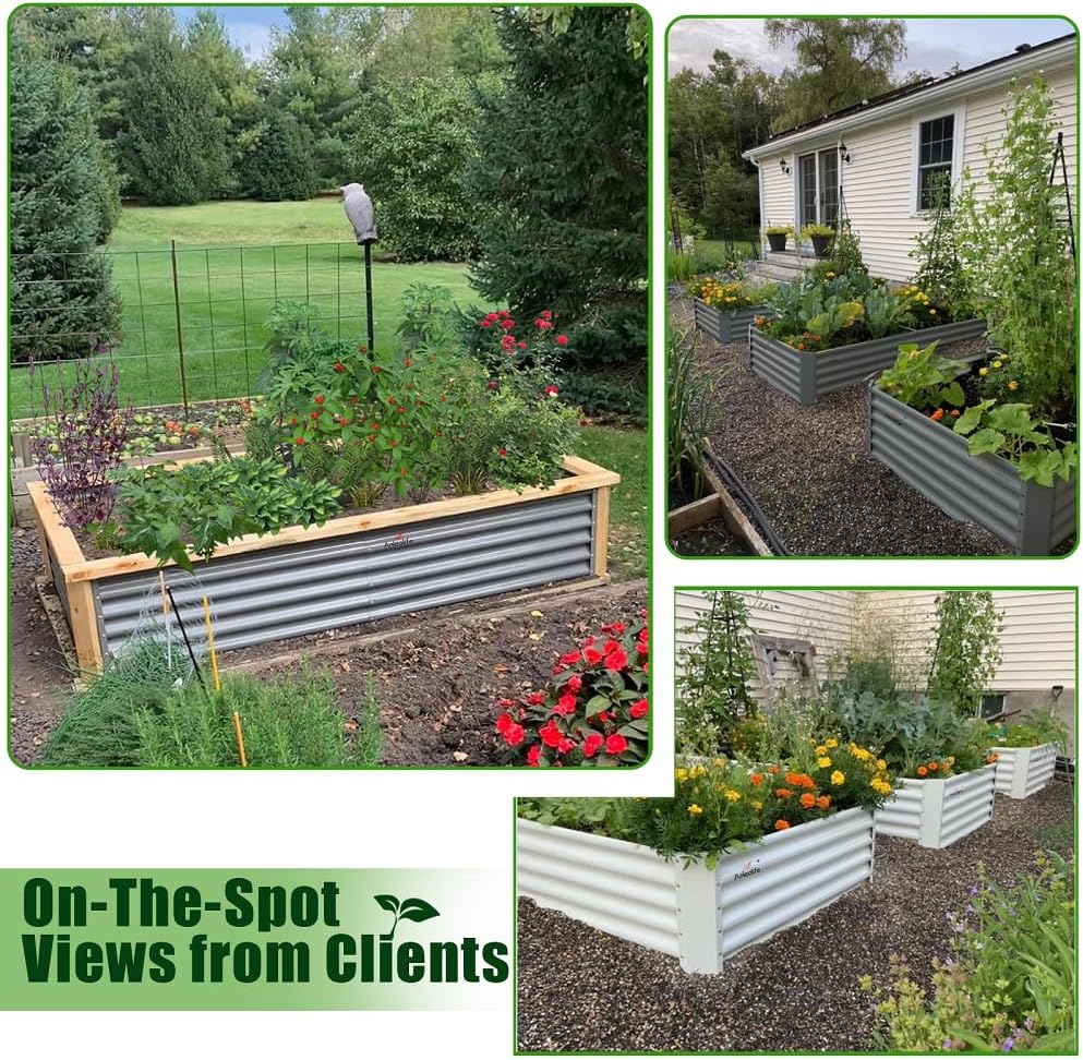 Set of 6: 8x4x1.5ft Rectangular Modular Metal Raised Garden Bed (Quartz Gray/Classic White)