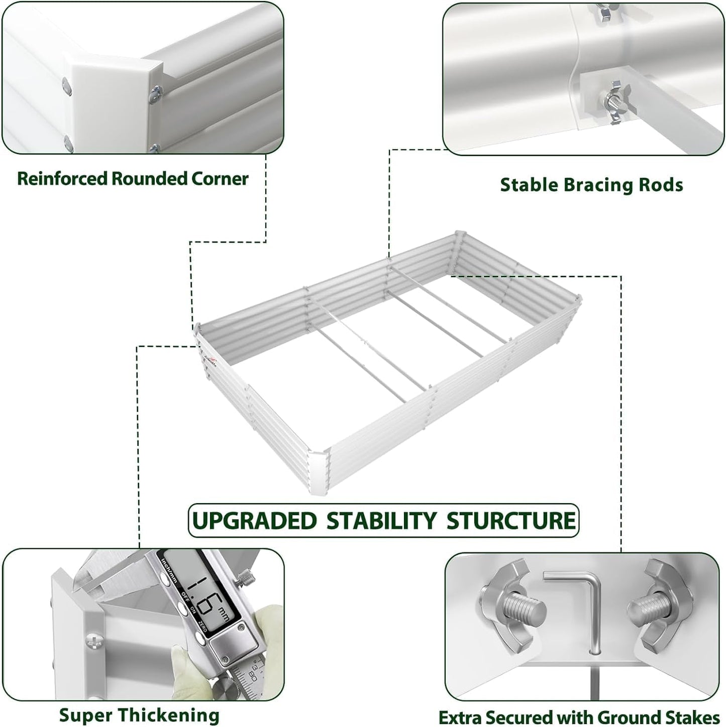 8x4x1.5ft Rectangular Modular Metal Raised Garden Bed (White)