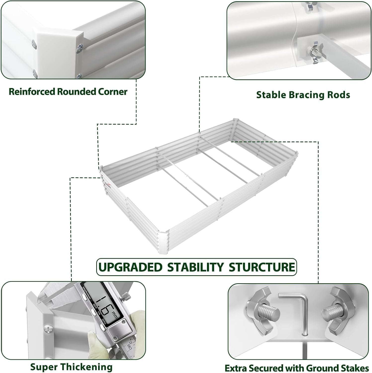 8x4x1.5ft Rectangular Modular Metal Raised Garden Bed (Classic White)
