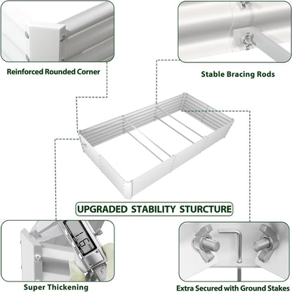 8x4x1.5ft Rectangular Modular Metal Raised Garden Bed (White)