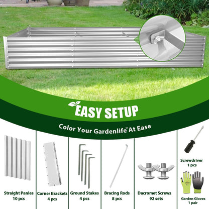 8x4x1.5ft Rectangular Modular Metal Raised Garden Bed (White)