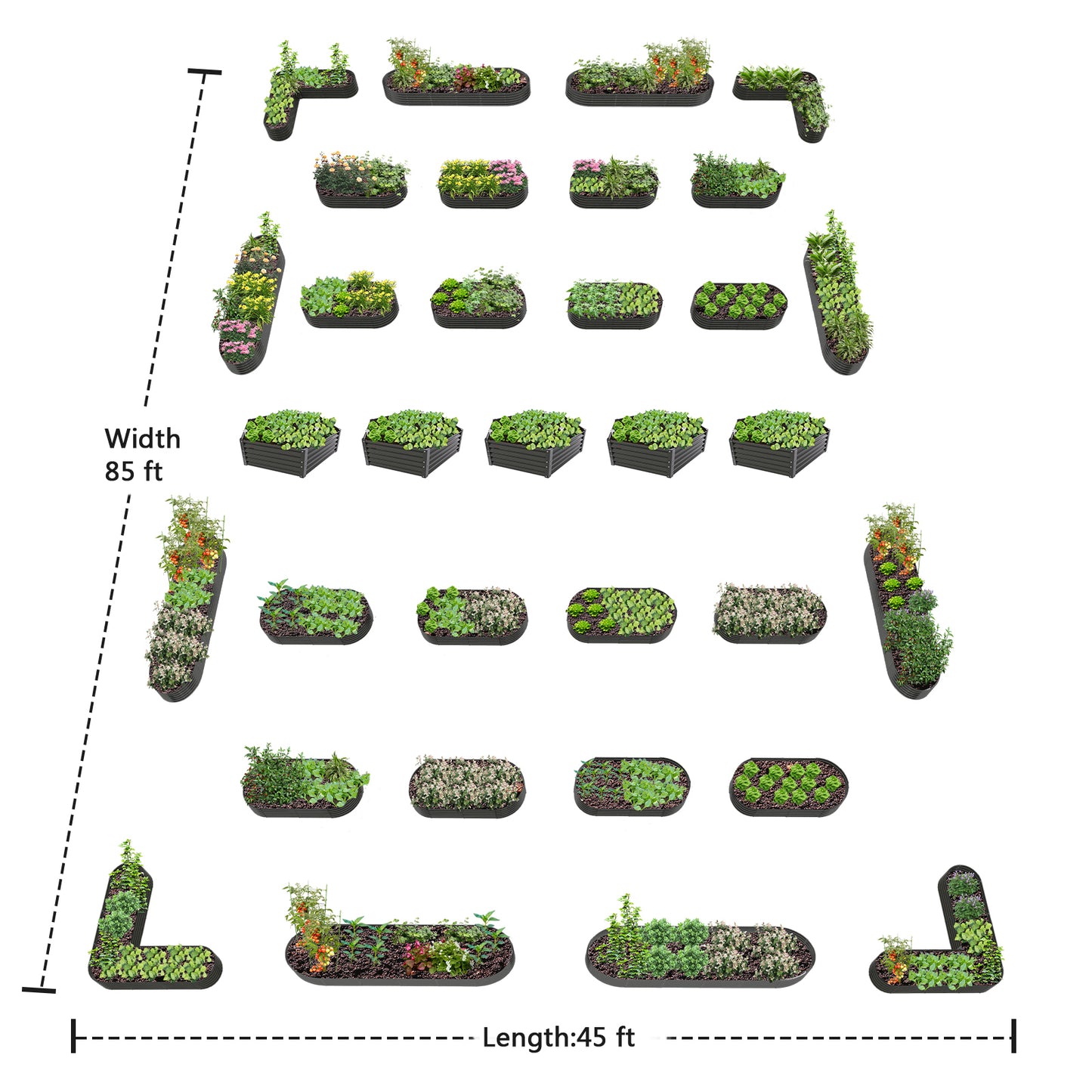 18" Tall Modular Raised Garden Bed Set, 33-Piece Grey Layout for Customizable Gardening