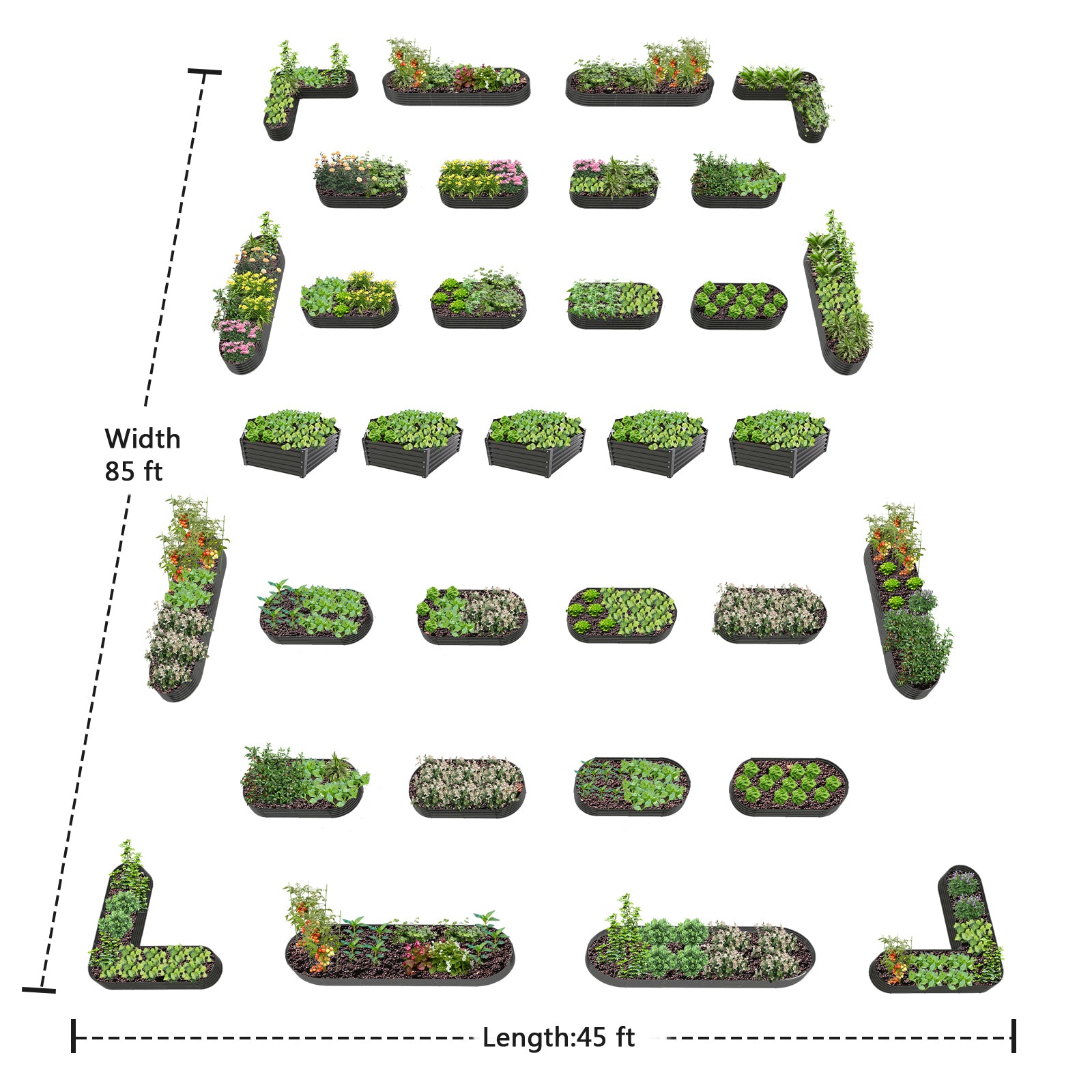 18" Tall Modular Raised Garden Bed Set, 33-Piece Grey Layout for Customizable Gardening