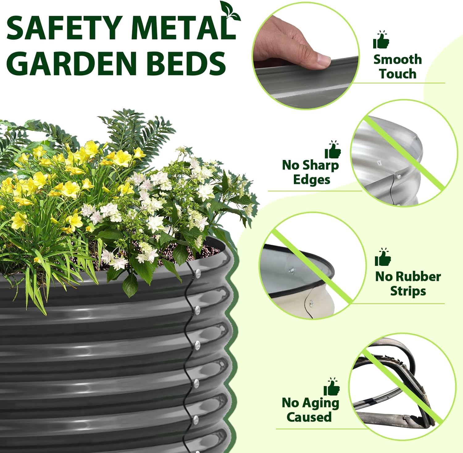 Set of 6: 6x3x2ft Oval Galvanized Metal Raised Garden Beds (Quartz Gray)