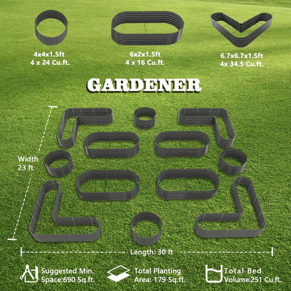 Set of 12:  72''x24''x18'', 48''x18'', 81''x81''x18'' Raised Garden Beds Layout (Grey/White)