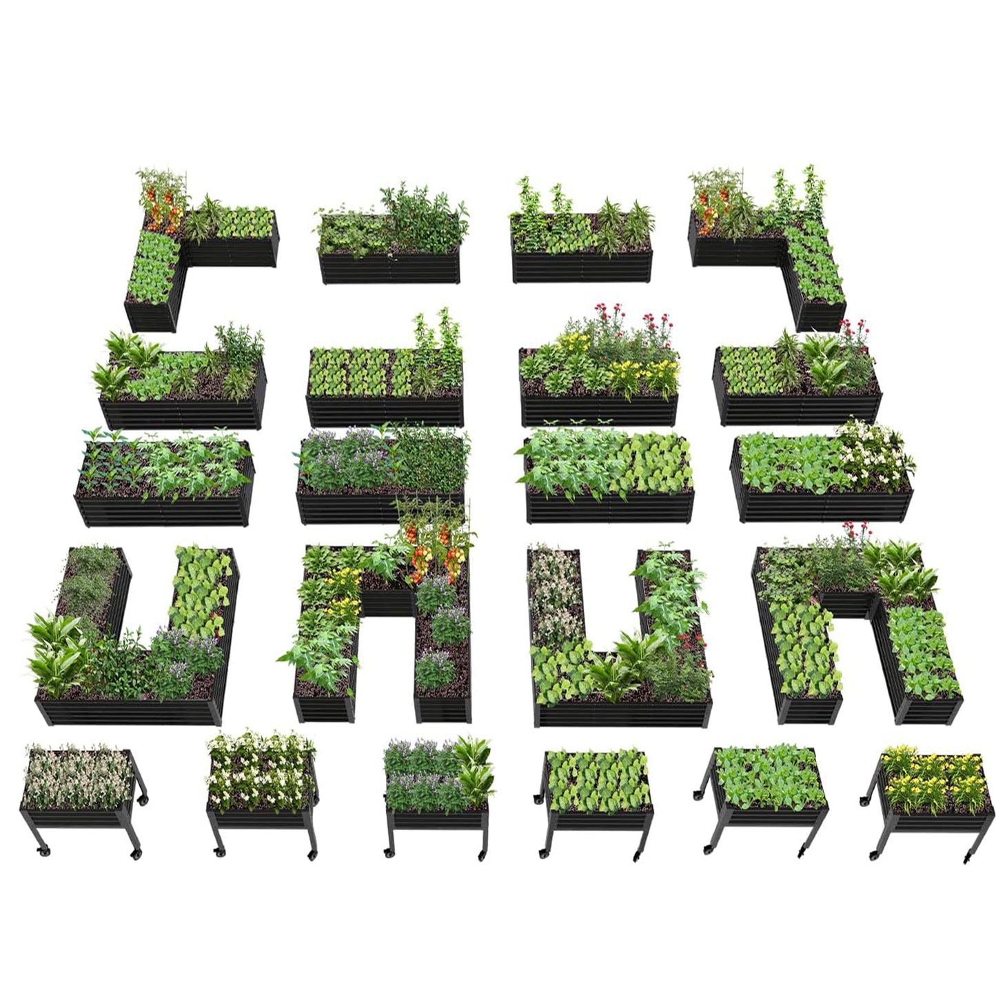 18" Tall Modular Raised Garden Bed Set, 22-Piece Grey Layout for Customizable Gardening