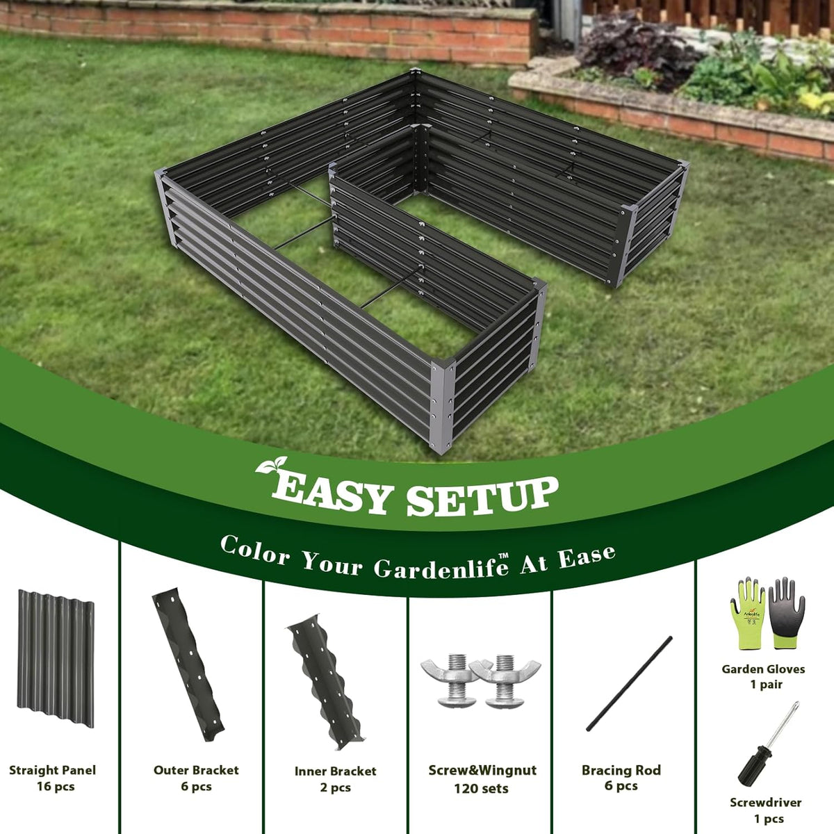 74''x74''x18'' U-shaped Galvanized Steel Raised Garden Bed - Quartz Gray