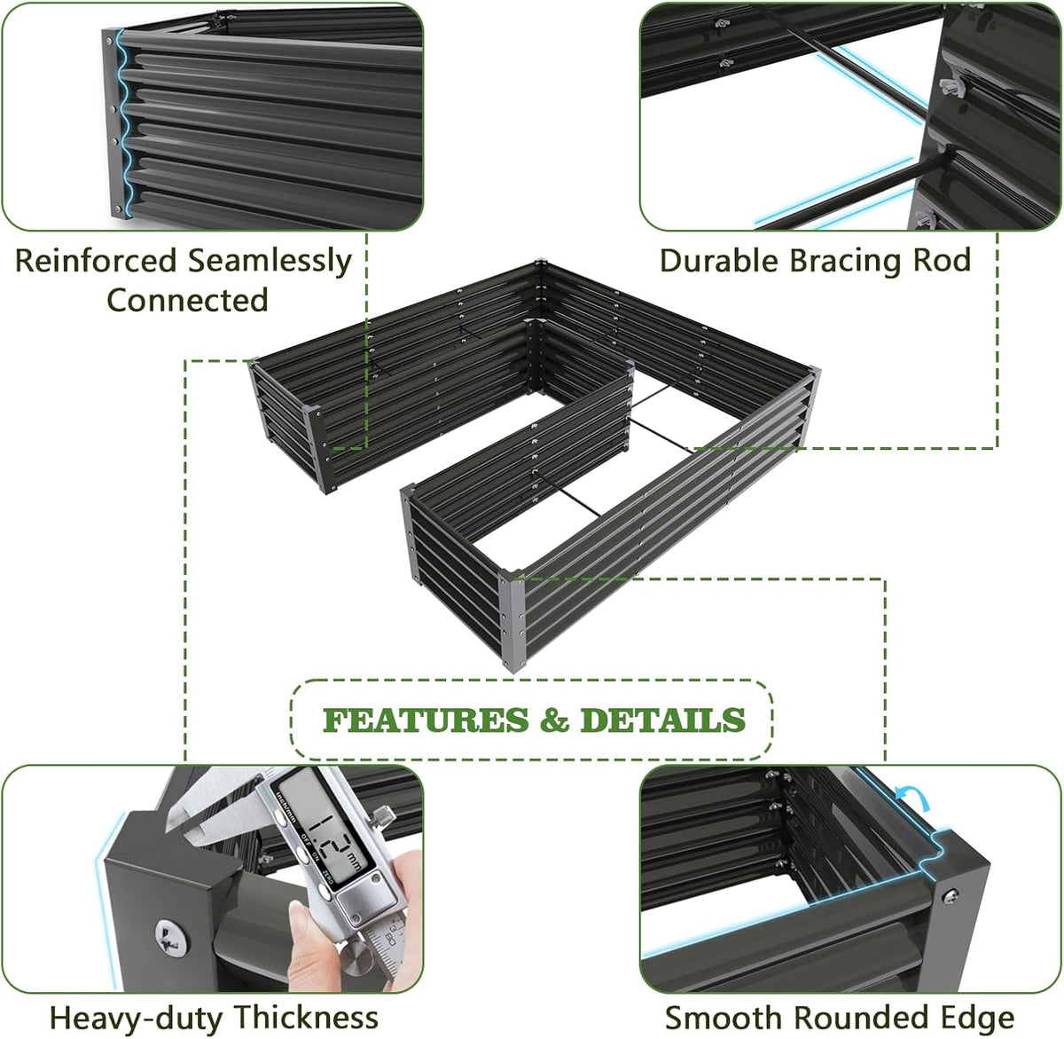 74''x74''x18'' U-shaped Galvanized Steel Raised Garden Bed - Quartz Gray