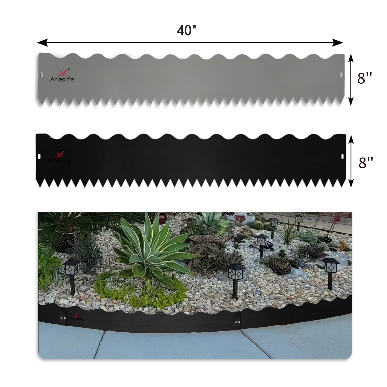 Wavy Edge Galvanized Steel Garden Edging, 6" or 8" Tall, 20 FT (6 x 40")
