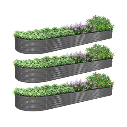 Set of 3: 12x3x1.5ft Oval Modular Metal Raised Garden Bed (Grey)
