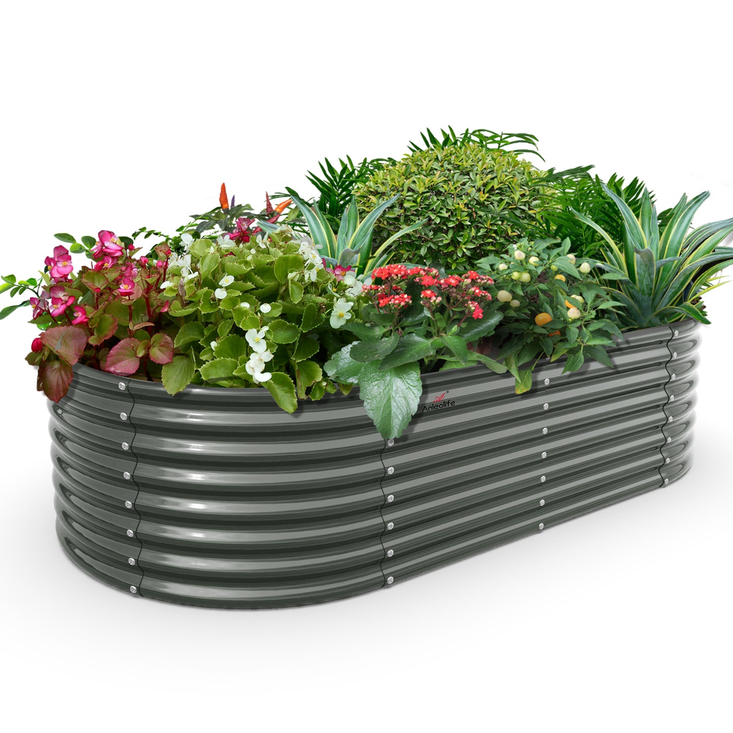 6x3x2ft Sturdy Oval  Metal Raised Garden Bed Set (Quartz Grey)