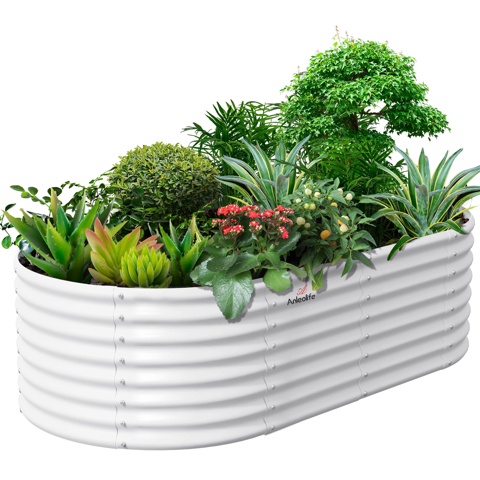 8x4x2ft Oval Modular Metal Raised Garden Bed (Classic White)