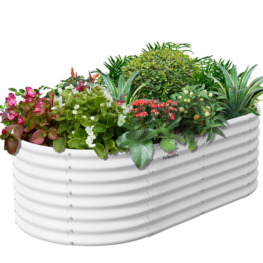 6x3x2ft Oval Metal Raised Modular Garden Bed Set (White)