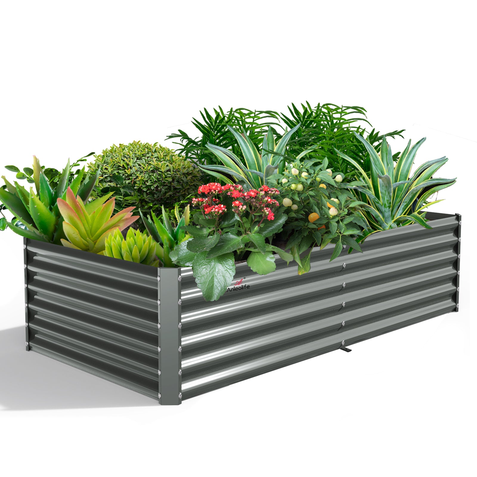 Rectangular Modular Metal Raised Garden Bed (Grey)