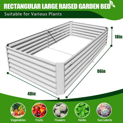 8x4x1.5ft Rectangular Modular Metal Raised Garden Bed (White)