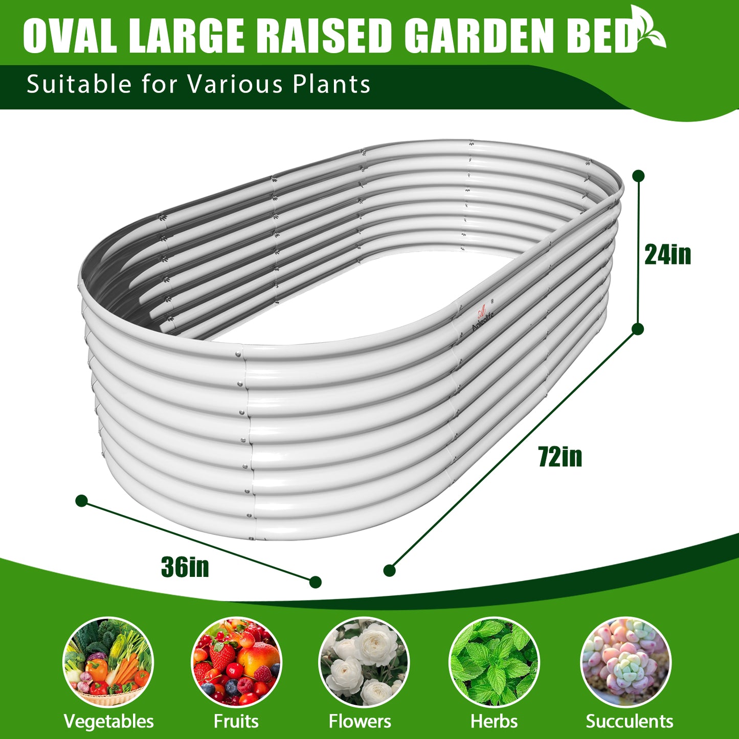 Oval Metal Raised Modular Garden Bed (White)