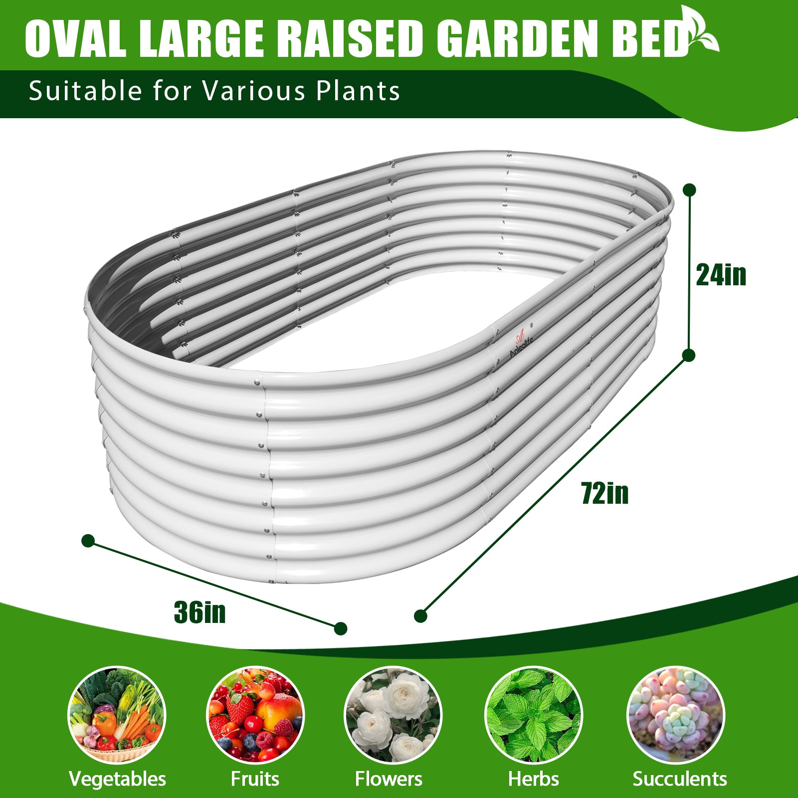 6x3x2ft Oval Metal Raised Modular Garden Bed (White)