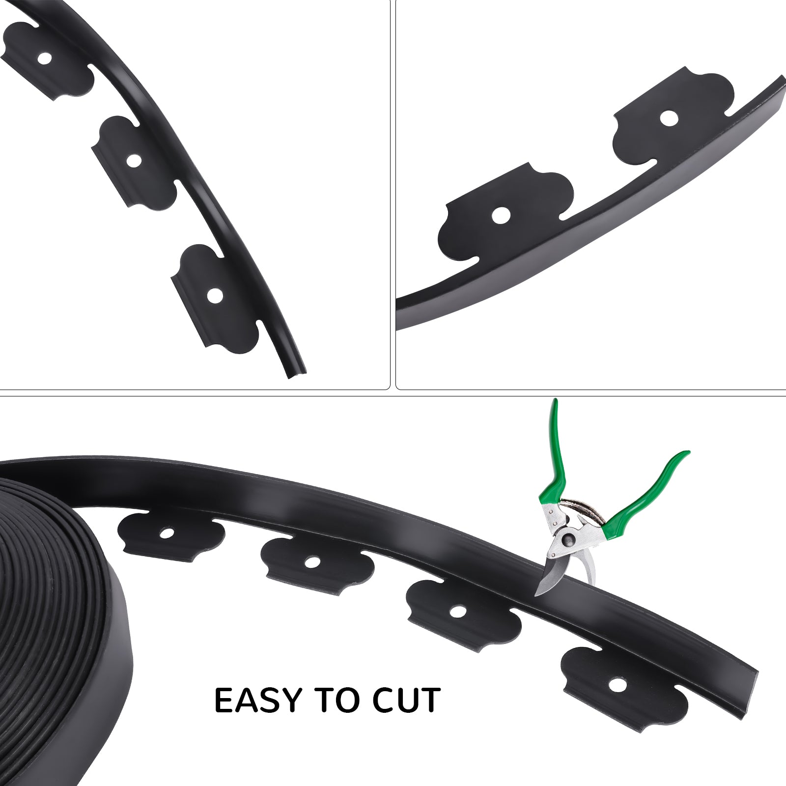 2''-Tall Black Plastic Garden Landscape Edging Kit, No-dig, Spikes incl.