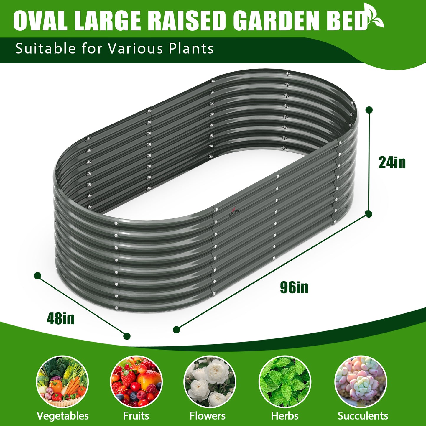 Oval Modular Metal Raised Garden Bed (Grey)