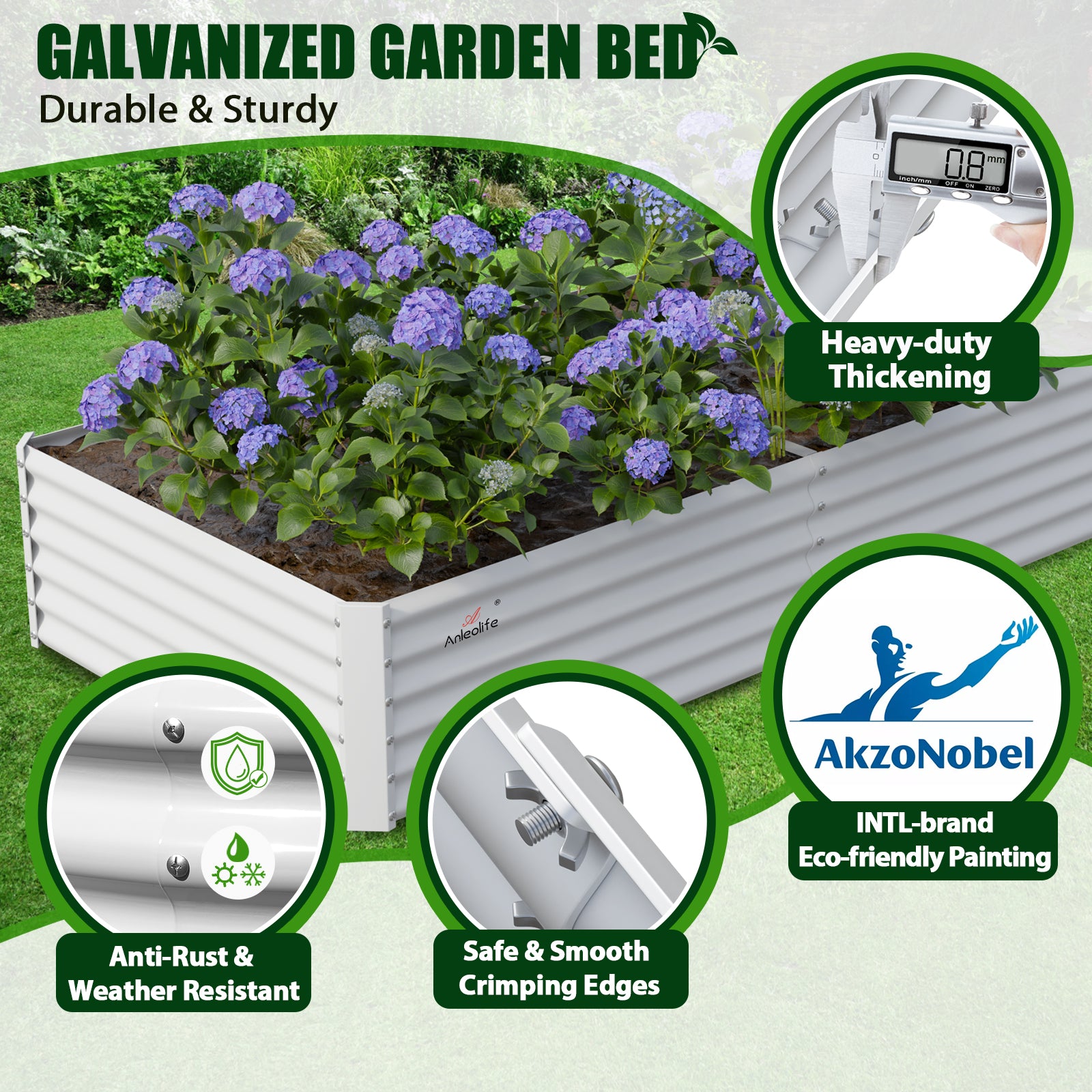 8x4x1.5ft Rectangular Modular Metal Raised Garden Bed (Classic White)