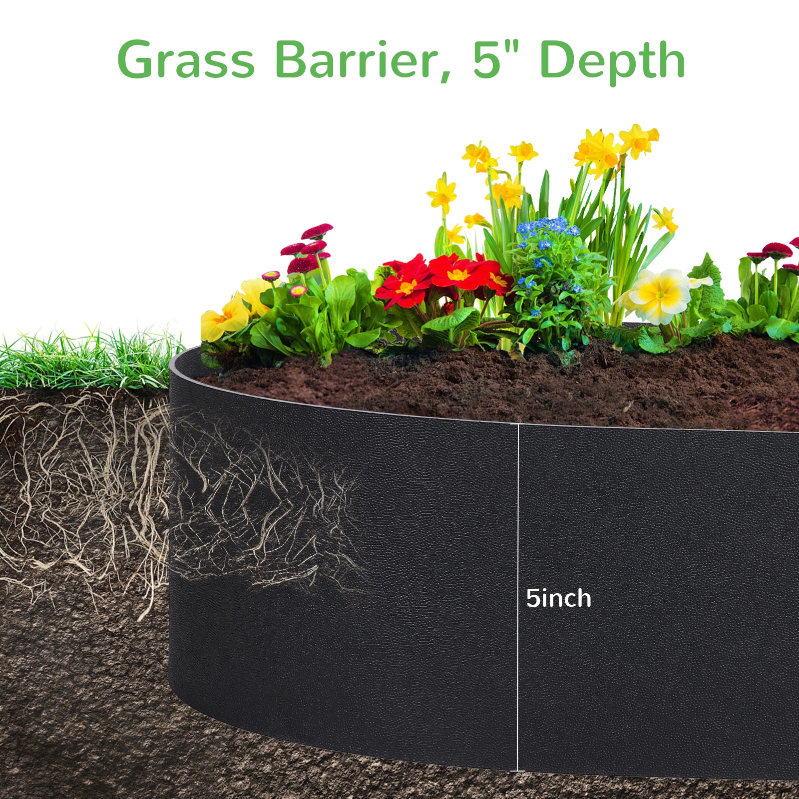 5''x 40ft  Anti-UV Black Plastic Garden Landscape Edging, 12pcs Stakes incl.