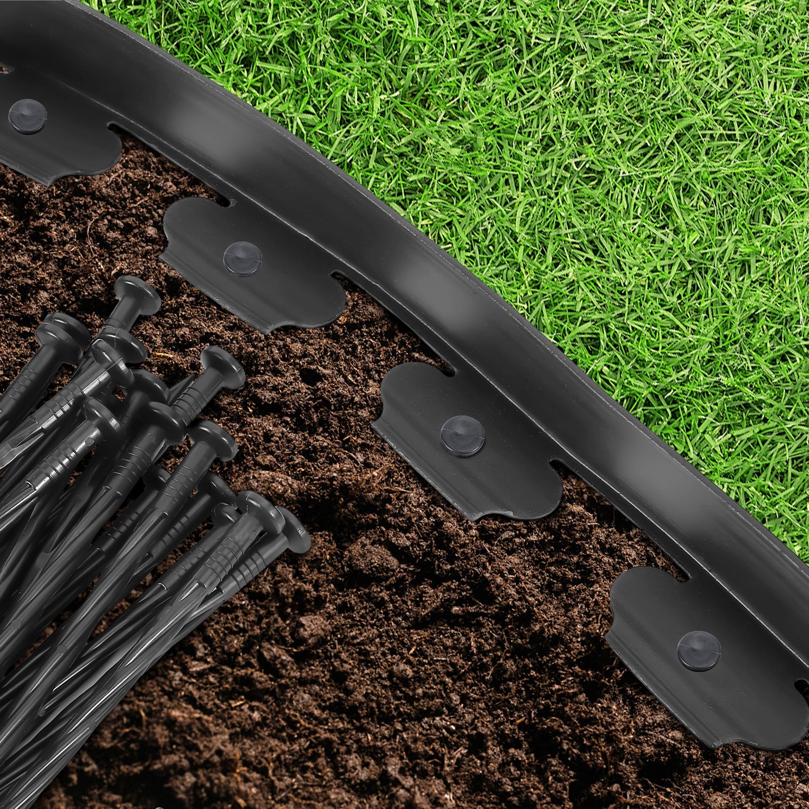 2''x60ft No-dig Black Plastic Garden Landscape Edging Kit, 72pcs Spikes incl.