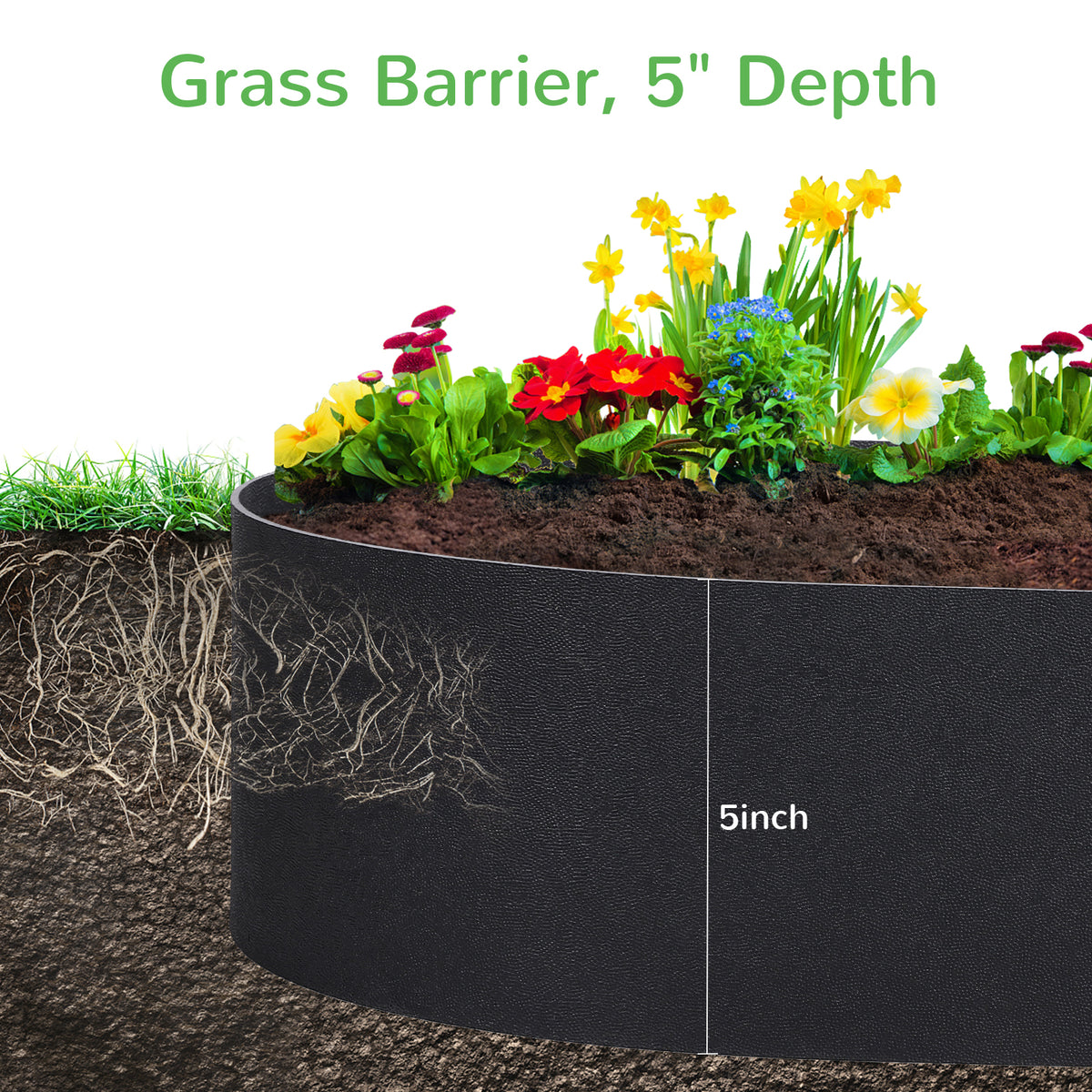5''-Tall Anti-UV Black Plastic Garden Landscape Edging, Stakes incl.