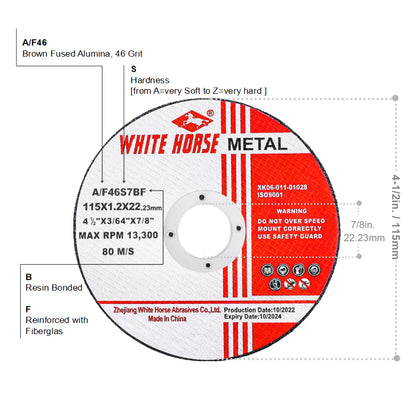 Ultra Thin Cut Off Wheel 4-1/2'' x .045'' x 7/8'' for Metal and Stainless Steel Cutting, Type 1, Angle Grinder Uses (25 PCS)