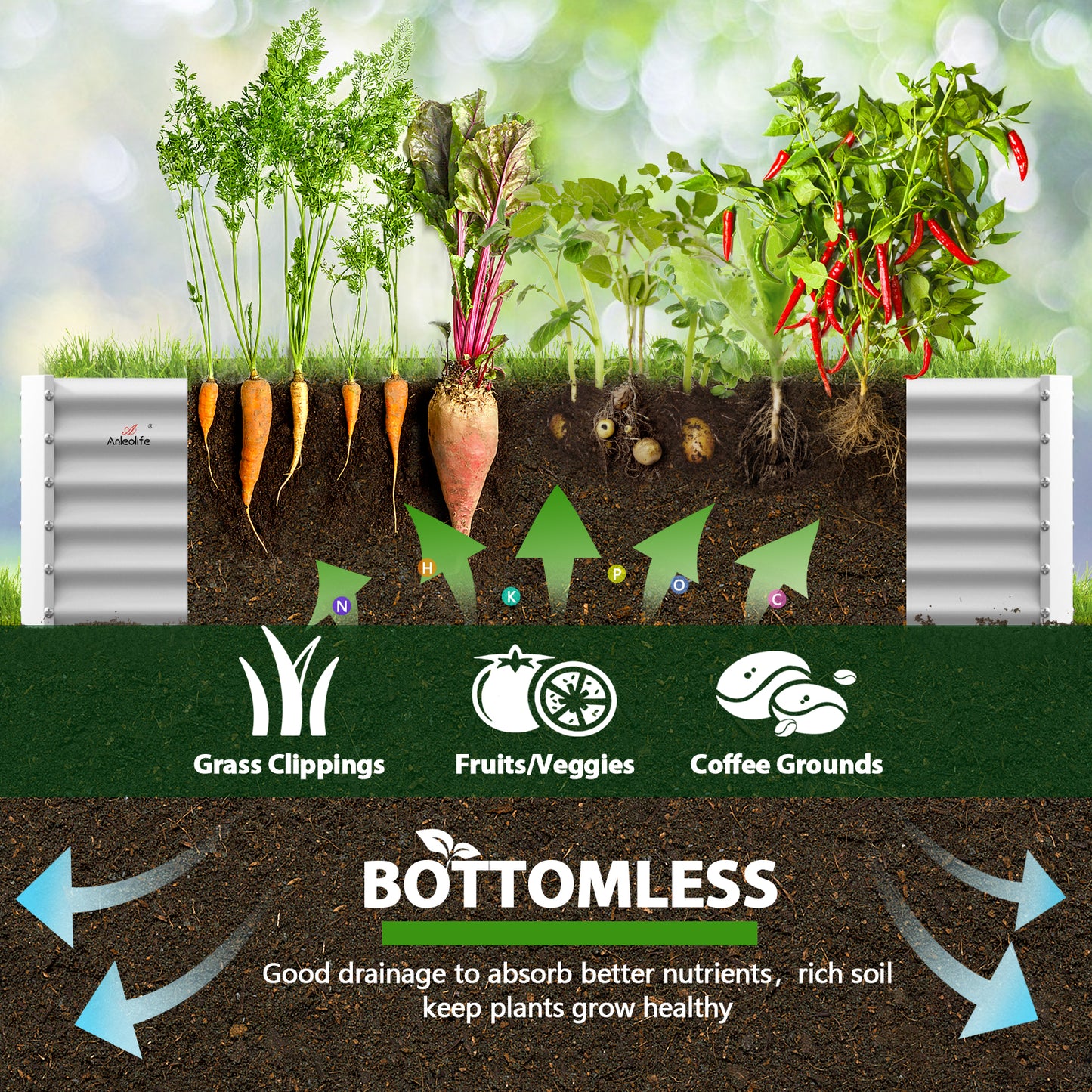 Set of 8: 74''x74''x18'' &  96'' x48'' x18'' Geometric Metal Raised Garden Bed Layout - White