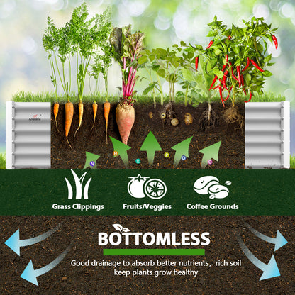 Set of 8: 74''x74''x18'' &  96'' x48'' x18'' Geometric Metal Raised Garden Bed Layout - White