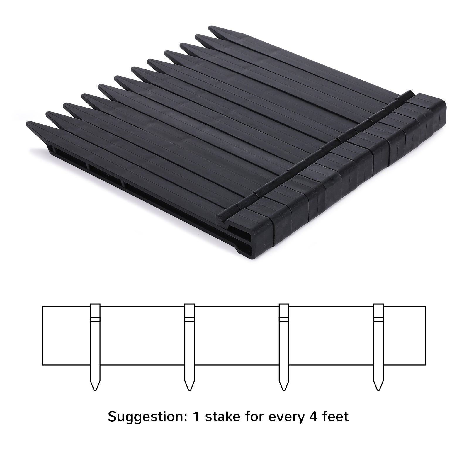 5''-Tall Anti-UV Black Plastic Garden Landscape Edging, Stakes incl.