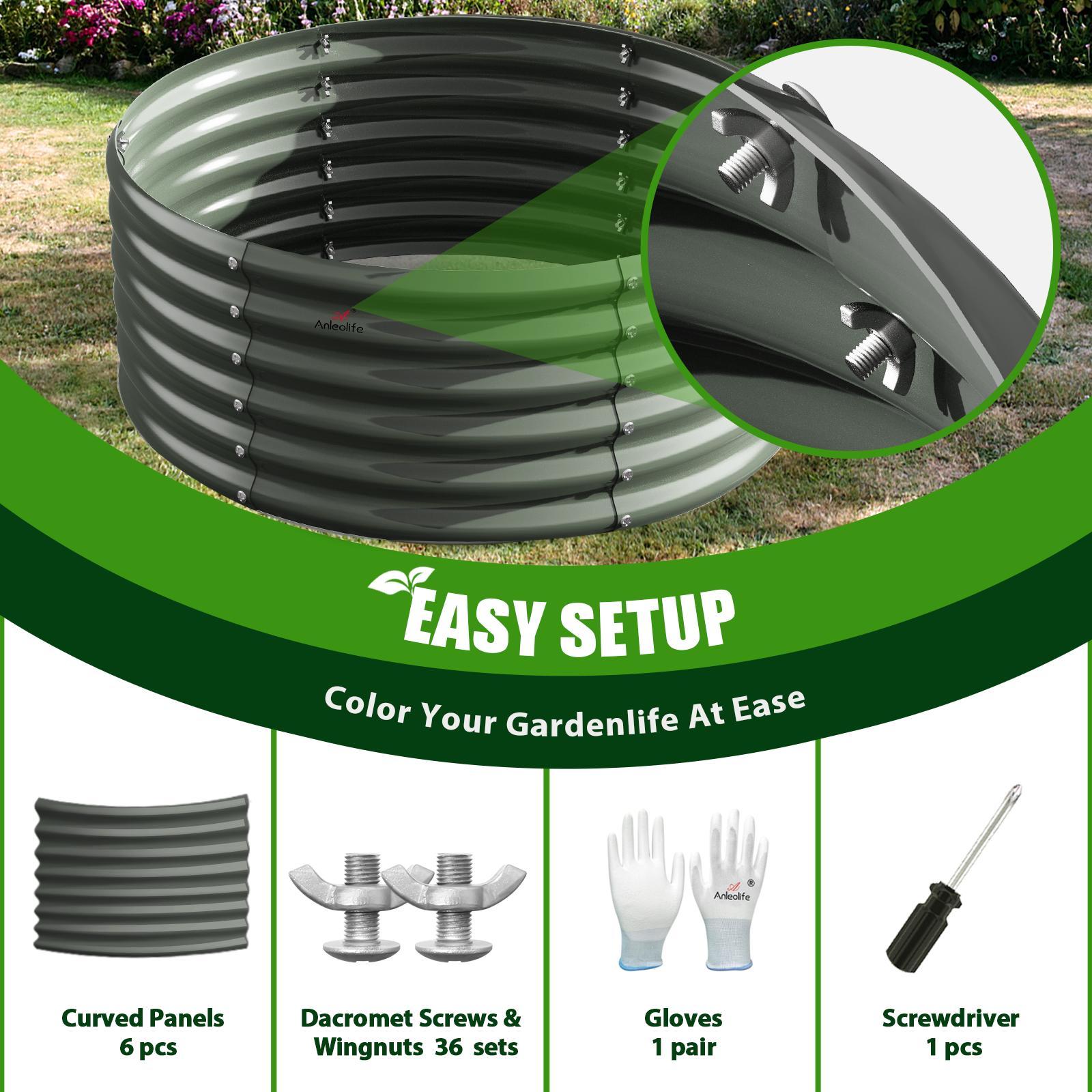 Set of 2: 48"x48"x18" Round Metal Raised Garden Beds (Quartz Gray)