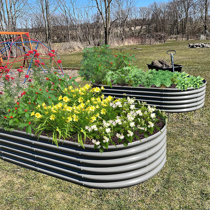 Set of 6: 8x4x1.5ft Oval Modular Sturdy Metal Raised Garden Bed (Grey)