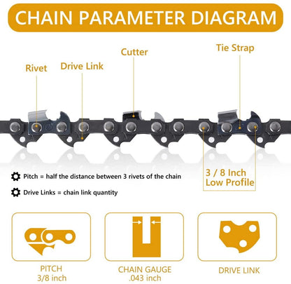 Semi Chisel Chainsaw Chain for 10 inch Bar .043" Gauge 3/8" Pitch