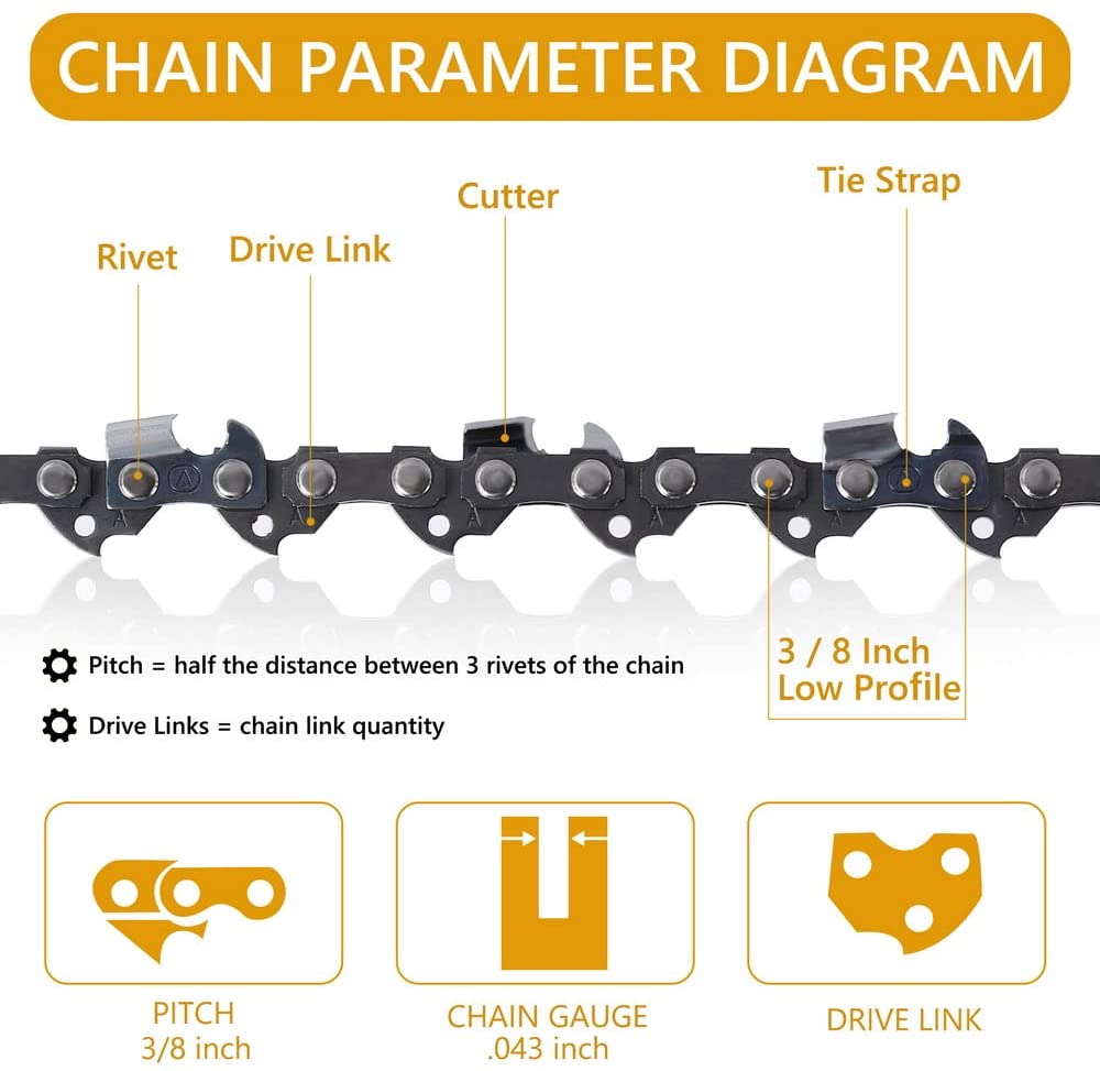 Semi Chisel Chainsaw Chain for 12 inch Bar .043" Gauge, 3/8" Pitch