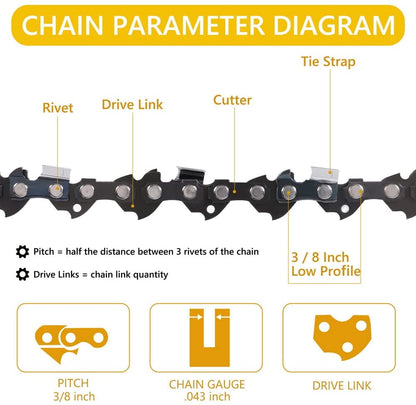 Full Chisel Chainsaw Chain for 16 inch Bar .043" Gauge 3/8" Pitch