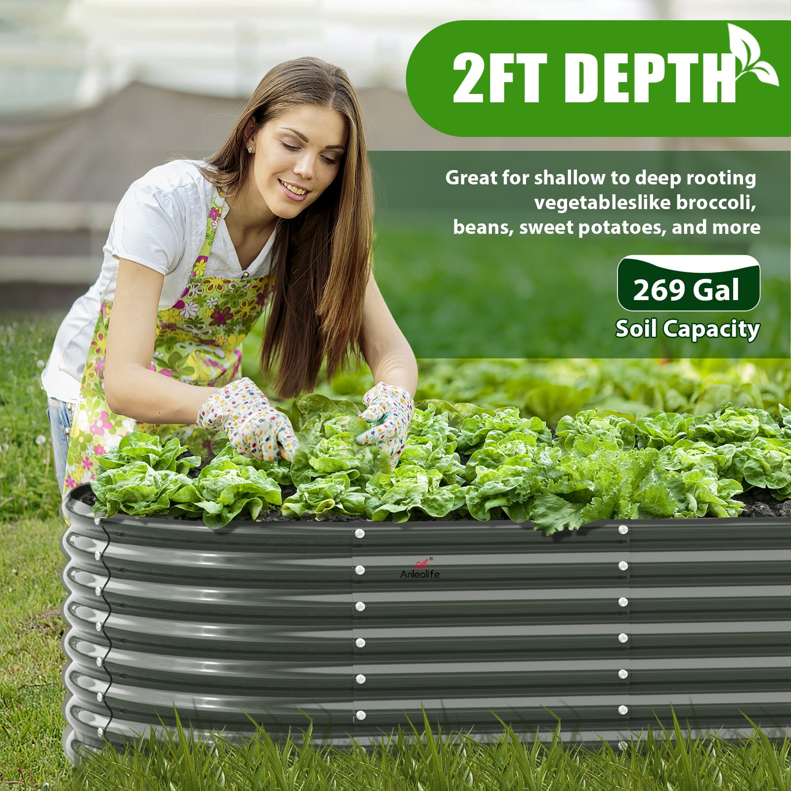 6x3x2ft Sturdy Oval  Metal Raised Garden Bed Set (Quartz Gray)