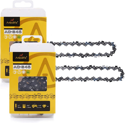 Anleolife Chainsaw Chain for 12" Bar 3/8" LP Pitch .050" Gauge (2 Pack)