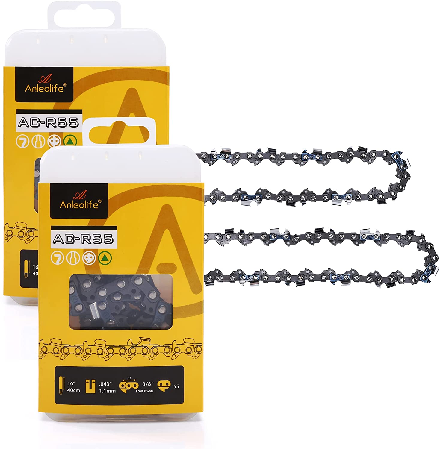 Anleolife  Semi Chisel Chainsaw Chain for 16 inch Bar, Gauge .043